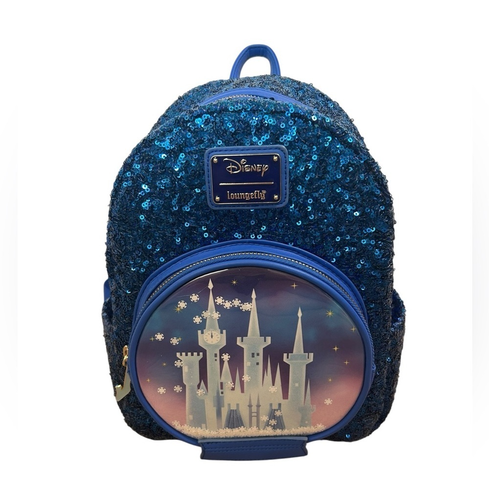 Loungefly Disney Blue Sequin Snow Globe Cinderella Mini Backpack Shoe Charm - Picture 7 of 13